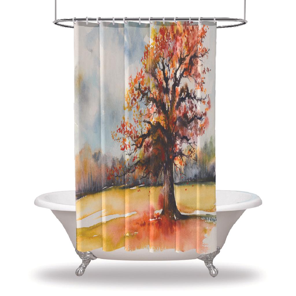 

Занавеска для душа с рисунком/водонепроницаемые занавески для душа с пуговицами для вашей ванны, украшения для ванной комнаты-дуб, осенний лес