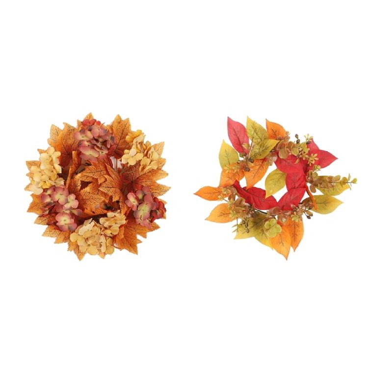 Thanksgiving Maple Leaf Garlands Decorative Candle Rings Dining Room Decoration Autumn Wreath Candlestick Holder