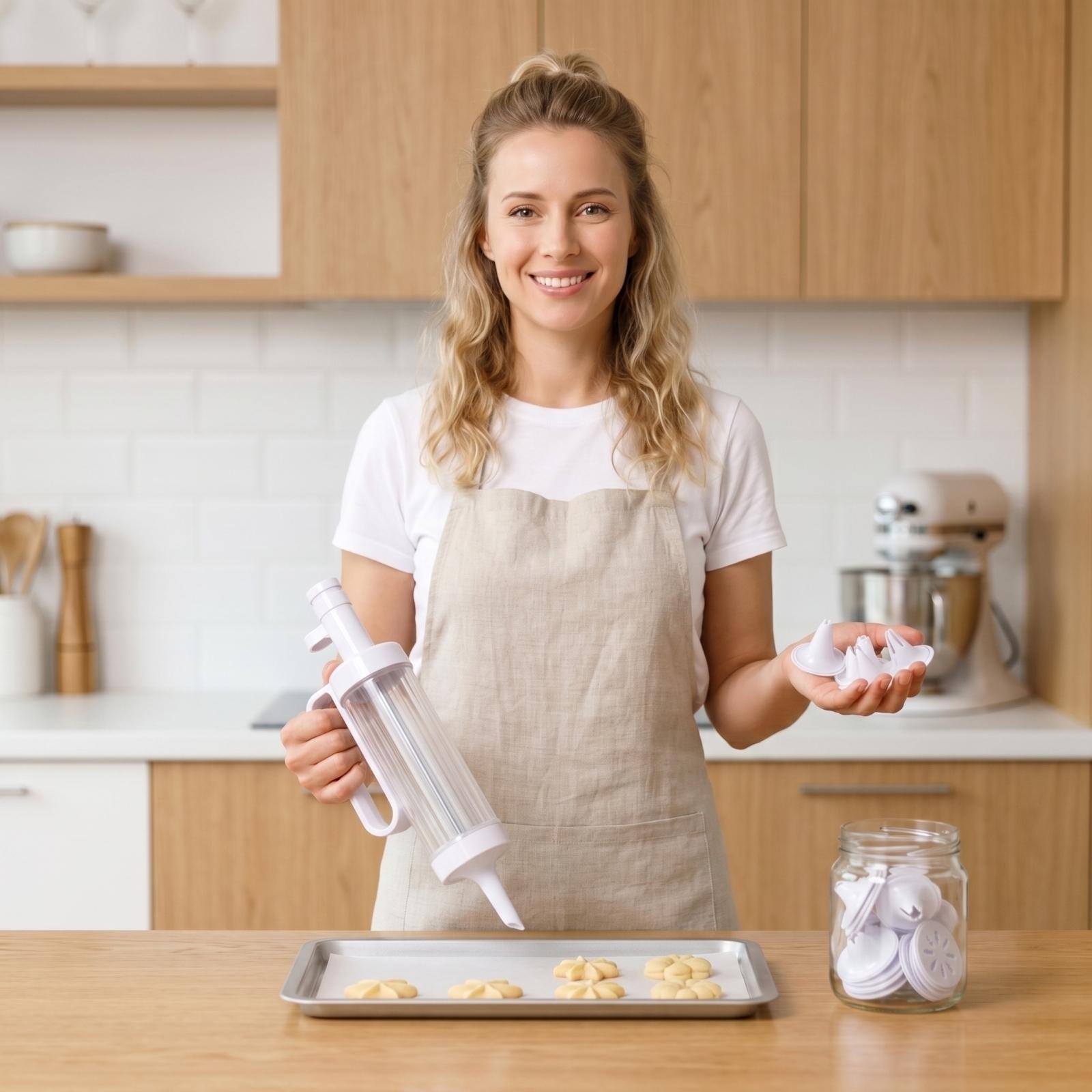 

Cookie Press Gun Set with Multiple Discs and Icing Tips for Baking Cookie Molds and Decorating Tools for Home Kitchen Use One Size белый
