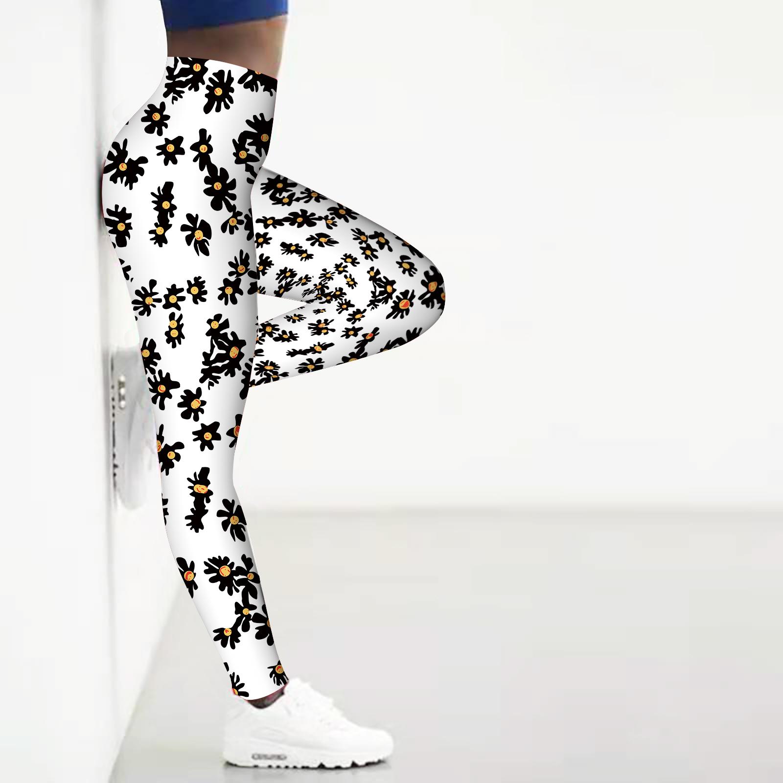 

Женские черные эластичные леггинсы с принтами хризантем для йоги, фитнеса, бега в тренажерном зале, спортивные брюки для активного отдыха XS белый