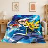 Coperta Morbida e Calda in Flanella con Disegno Cartone Animato di Pokemon Pikachu, Coperta da Divano per Camera da Letto, Soggiorno, Letto, Viaggio, Campeggio, Picnic, Bambino