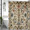 Cortina de Chuveiro Floral Europeia Estilo Natural, Cortina de Chuveiro Decorativa para Banheiro, Cortina de Chuveiro à Prova d'Água com Ganchos