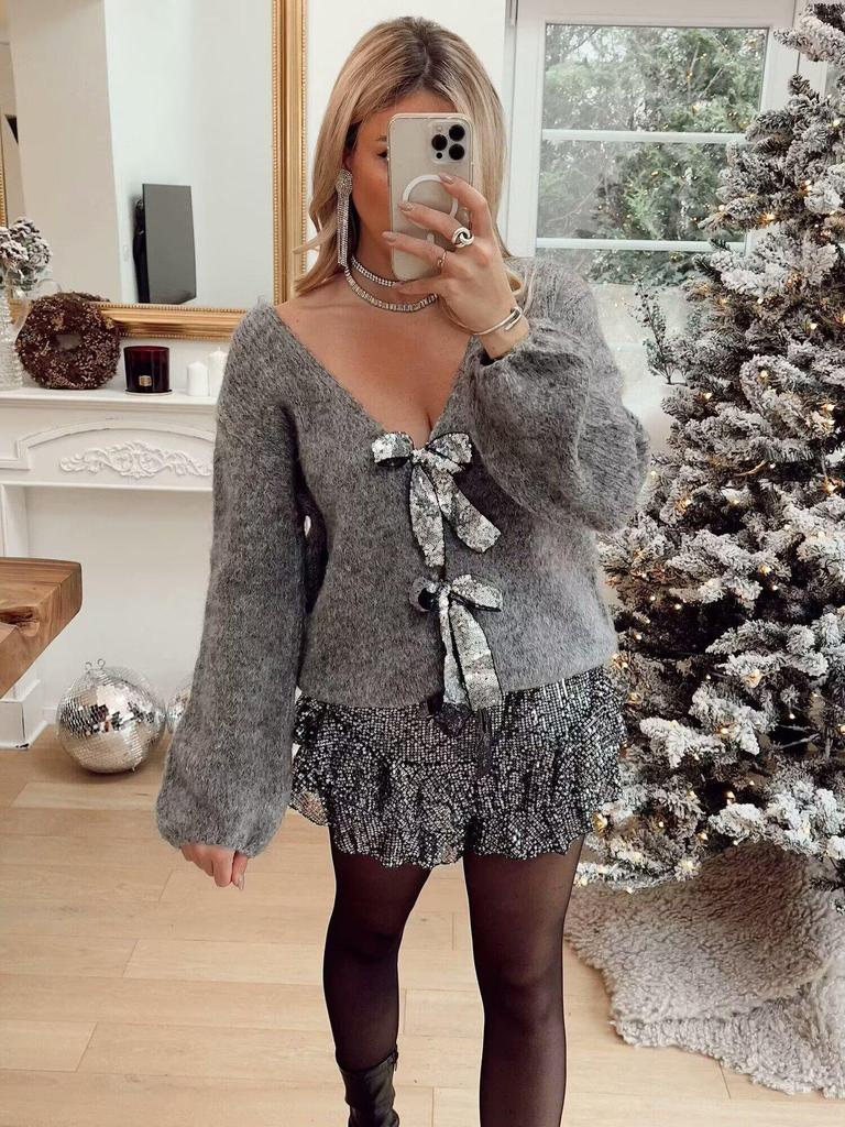 2024 Spring Fashion Bow Decor Loose Knit Cardigan