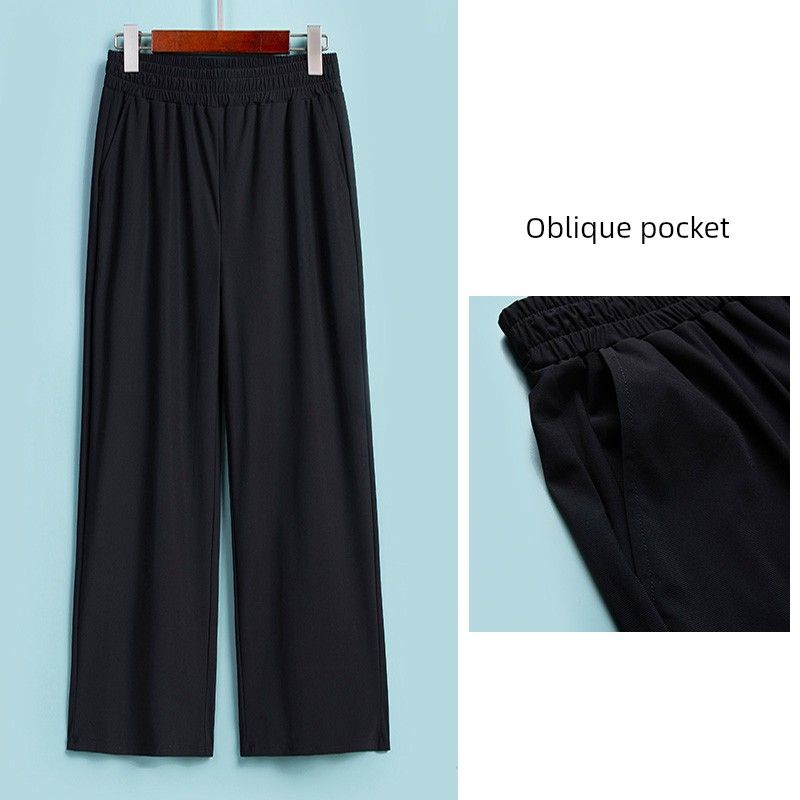 Ice Silk Wide-Leg Pants Women Summer Thin High Waist Drape Plus size Pants women Fat mm 100.00kg Slimming Mom Ice Silk Leggings Ice Silk [Wide-Leg Trousers] with Pockets 2XL