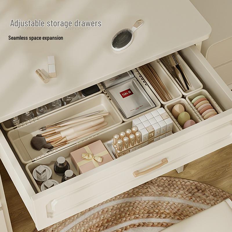 Retractable Drawer Storage Box - Cream White for Kitchen Tableware and Stationery Organizing, Combinable Household Organizer.