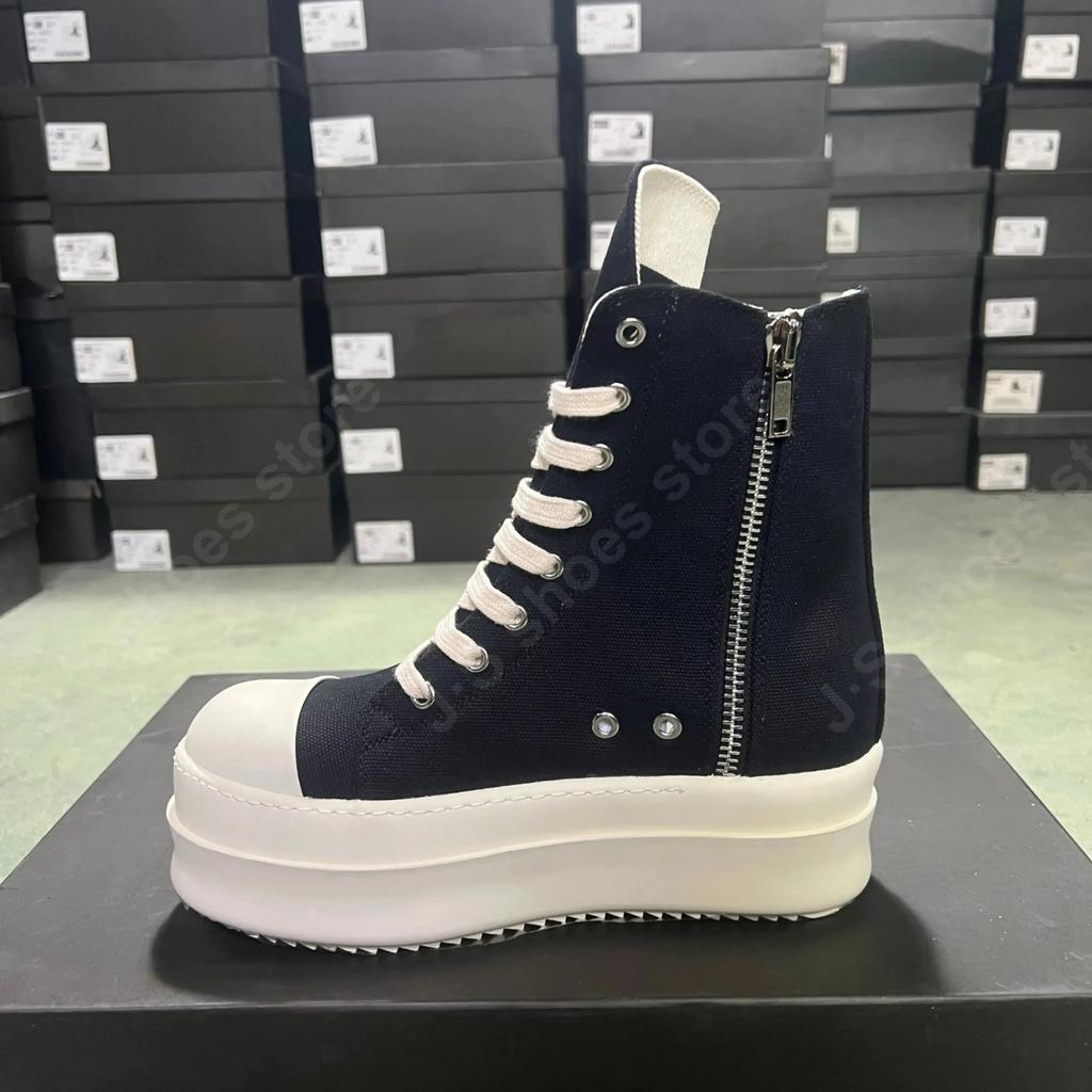 Ro Pentagram Herren Sneaker Damen Schwarzer Canvas Schuh Knöchelstiefel Schnürung Reißverschluss Plateau 6cm Dicke Sohle Hoher Schaft Freizeitschuhe Stiefel