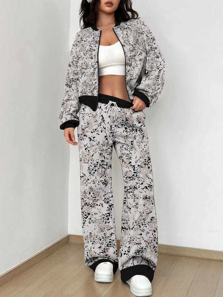 Striped Autumn And Winter New European And American Women'S Clothing Smudge Printing Suit Women