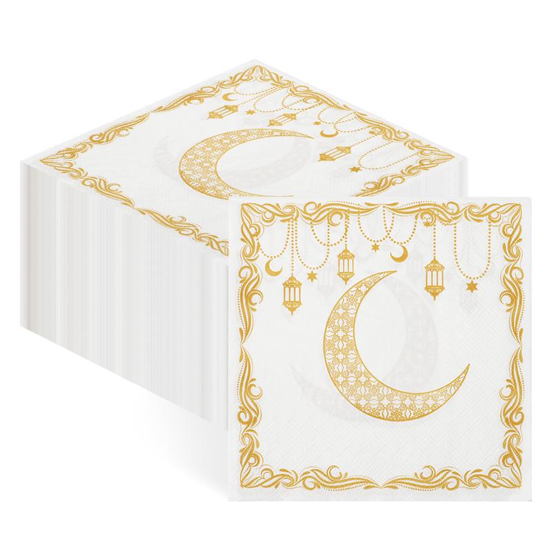 

20Pcs Ramadan Paper Napkins Gold Moon Star Disposable Paper Tissues 2026 Muslim Islamic Eid Party Home Table Decoration Supplies 20Pcs