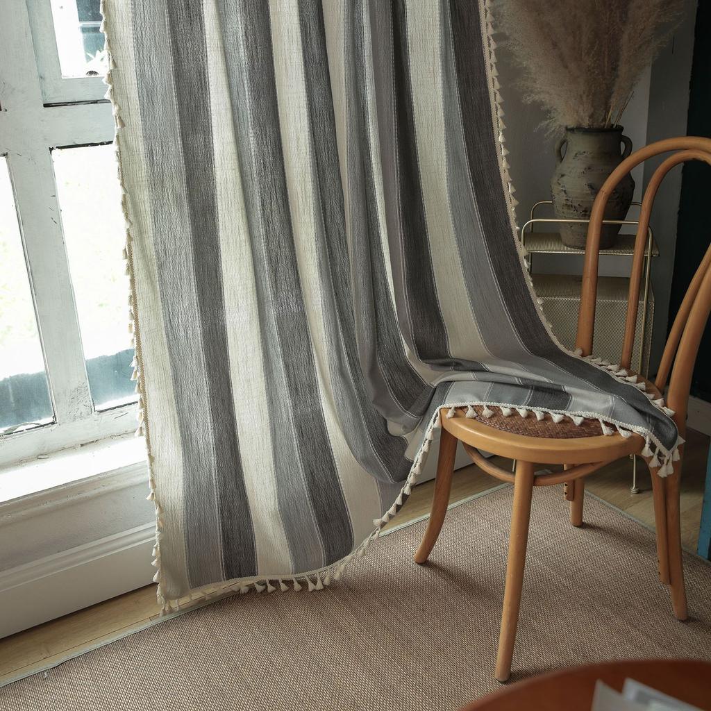 Long Stripe No Punching Bedroom Kitchen Living Room Floating Curtains Finished Small Curtains Partition Curtains