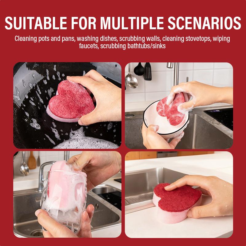 Heart Shape Kitchen Scrub Sponges Non-Scratch Scrub Dish Sponges for Cleaning Effortlessly Clean Your Stovetop Kitchen Supplies