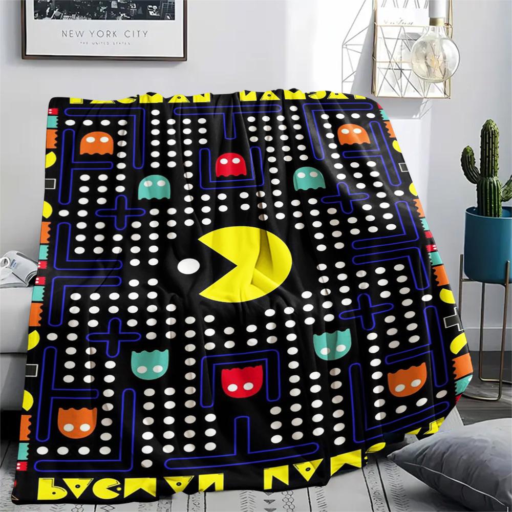 1PC Pac-Man Patterned Flannel Blanket Suitable For All Seasons for Home Decor Warmth and Comfort Gifts Holiday Present