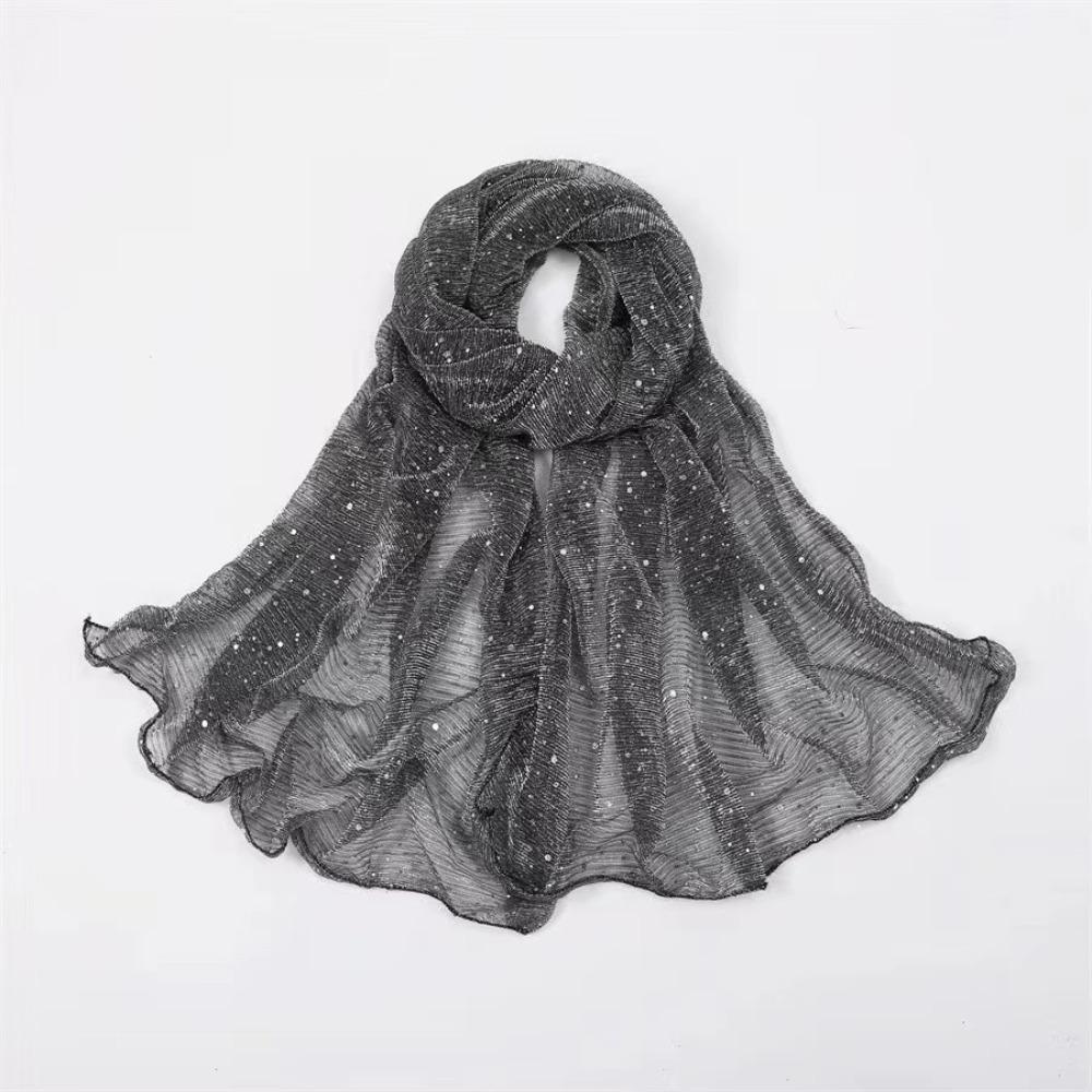 Elegant 155×70cm Sequin Scarf Thin Transparent Breathable Hijab Lightweight Twinkling Sequins Hijab Shawl for Women