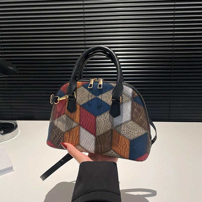 New Women Shell Crossbody Bag Contrast Color PU Leather Shoulder Bag Large Capacity for Shopping Small Handbags