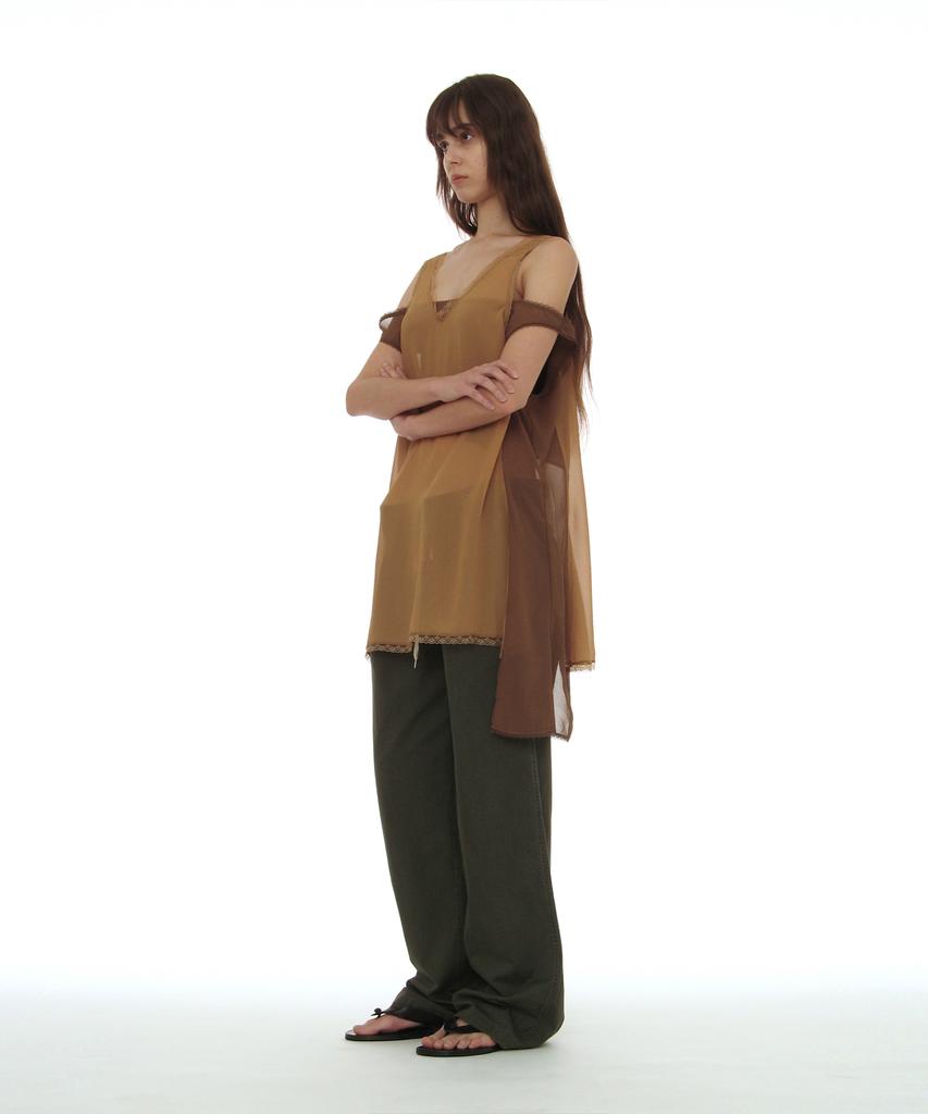 Partimento Woman Asymmetric Lace Trim Slip Dress_Beige