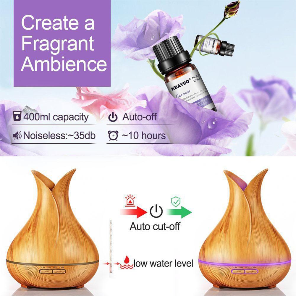 400ML Wooden Grain Aroma Essential Oil Diffuser Mist Humidifier Aromatherapy Diffuser with Remote Control for Home Mist Maker