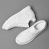 Men's Autumn White Cowhide Sneakers: New Fashion, Thick Sole, Hidden Height Boost, Breathable Round Toe Sports Design