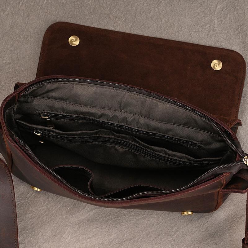Men's Genuine Leather Shoulder Bag Crazy Horse Leather Crossbody Bag High Quality School bags Leather Messenger Bag for men male