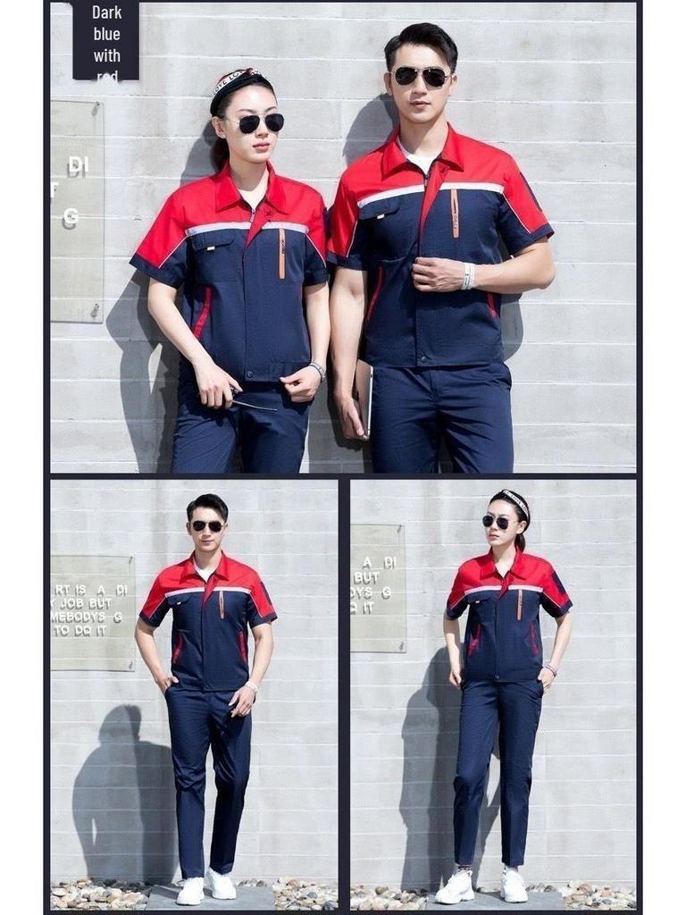 Men's Summer Short Sleeve Durable Workwear Set - Breathable, Thin, Wear-Resistant for Workshop, Construction, and Auto Repair.