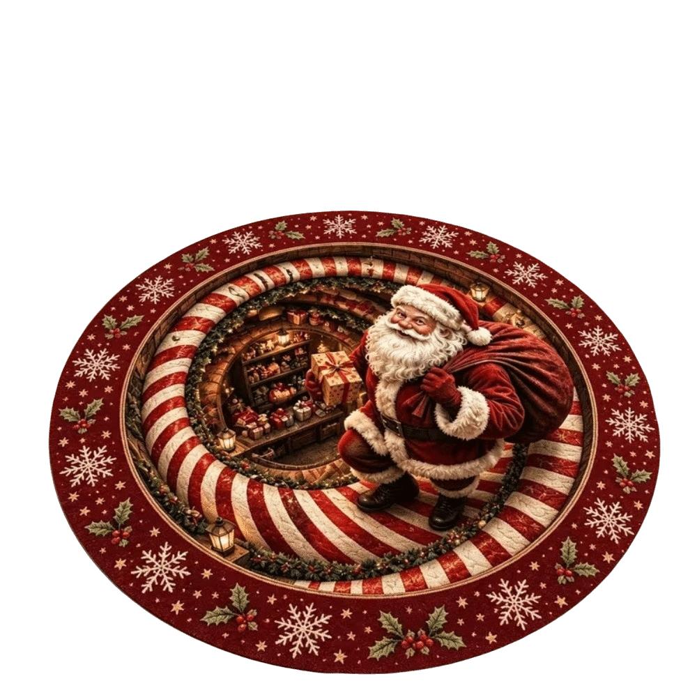 2D Flat Printed 3D Illusion Rug Santa Claus Christmas Doormat Christmas Rug  Indoor