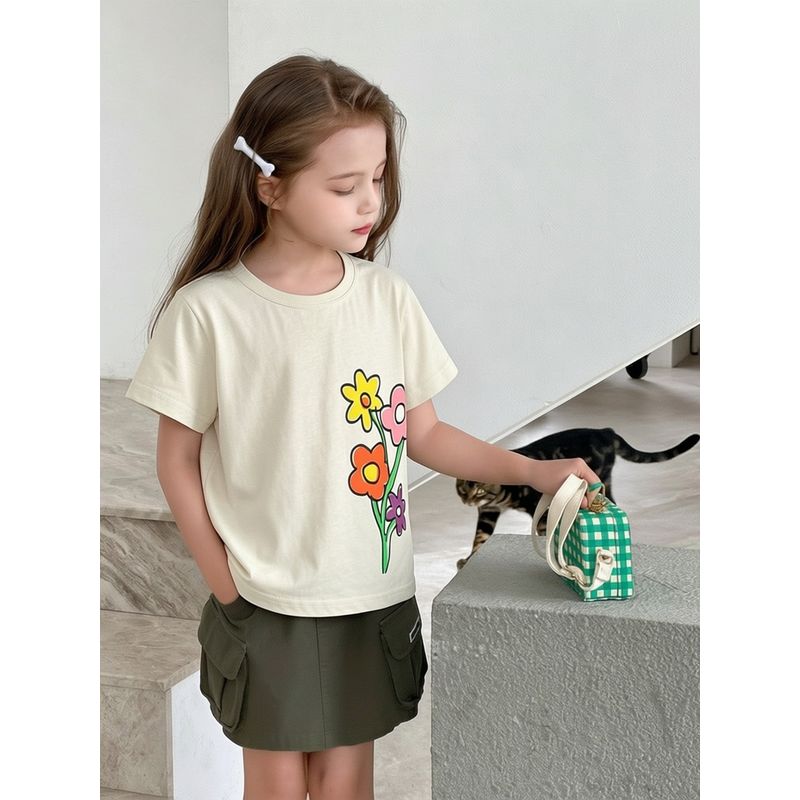27Home Brand Export Children's Clothing 2026 Summer Floral Pure Cotton Short-Sleeved T-Shirt Girls Baby Clothes Korean Style