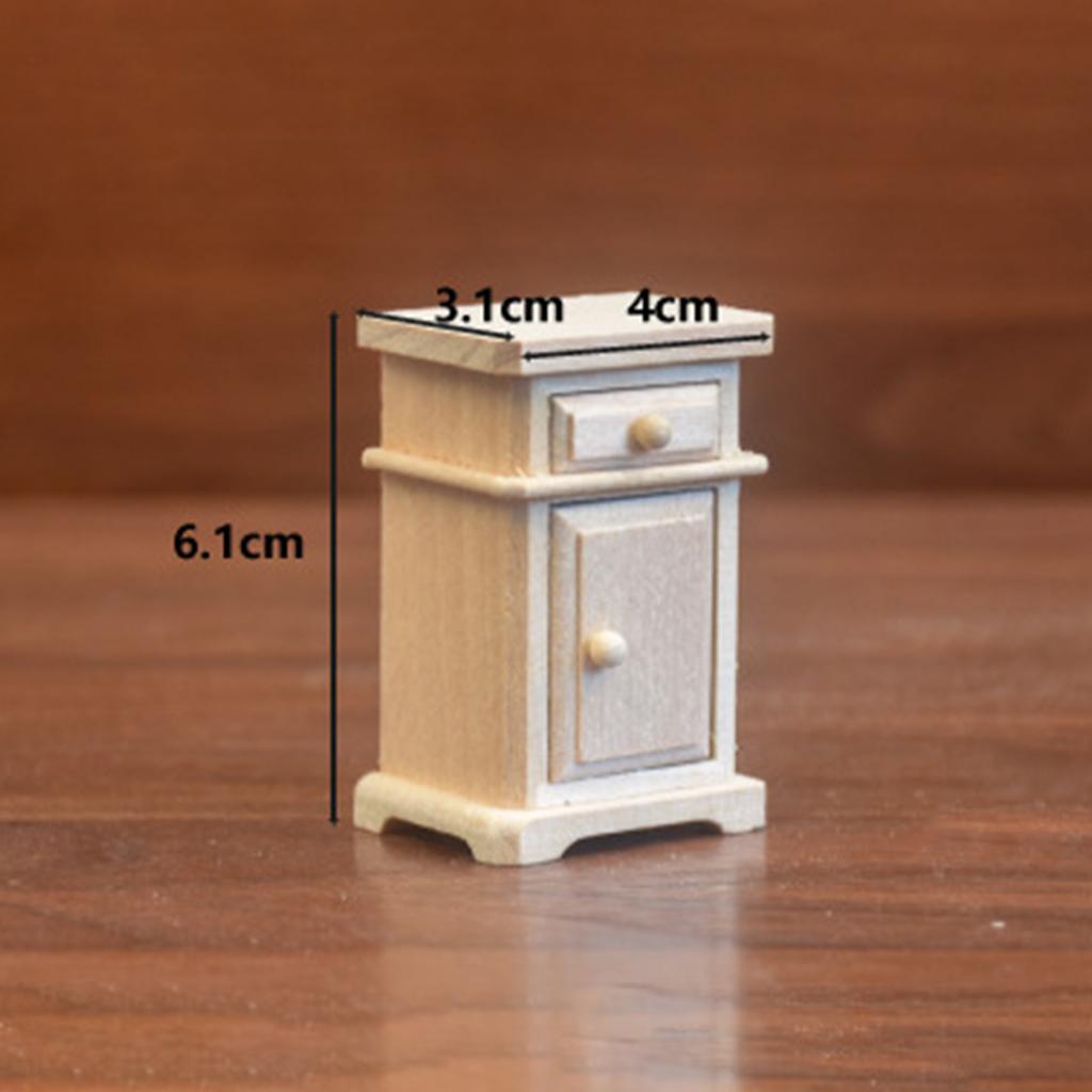 1/12 Dollhouse Wooden Miniature Bedroom Bedside Table Storage Drawer Cabinet Model Doll House Bedroom Decor House Ornament