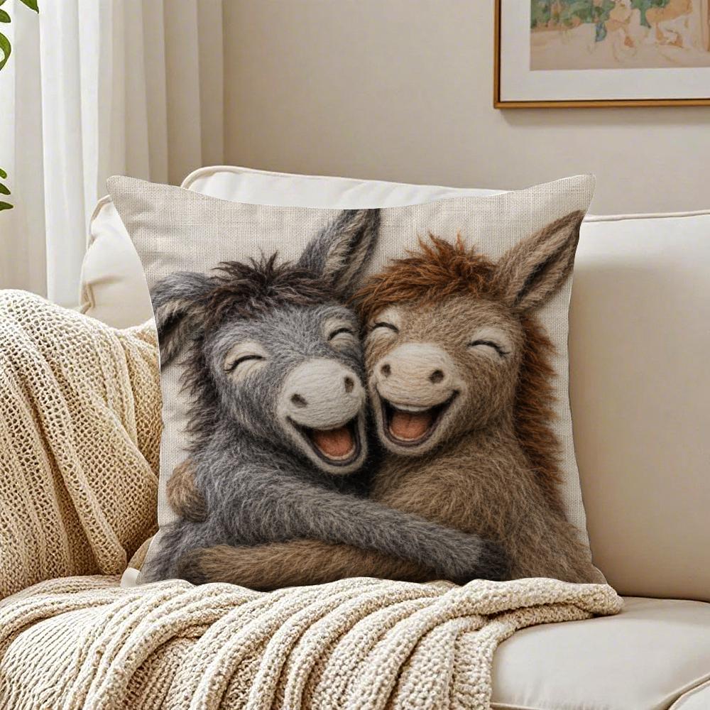 Funny Donkey Couple Pillow Case Breathable Organic Short Plush Cushion Covers Machine Washable WrinkleResistant Soft Durable