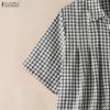 ZANZEA Women Casual Turn Down Collar Loose Short Sleeve Plaid Print Blouse