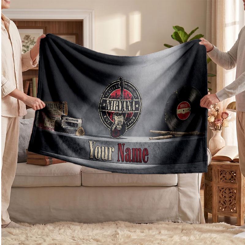 Nirvana Flannel Blanket, Custom Name Text Personalized Soft Throw Blanket Home Decor Gift