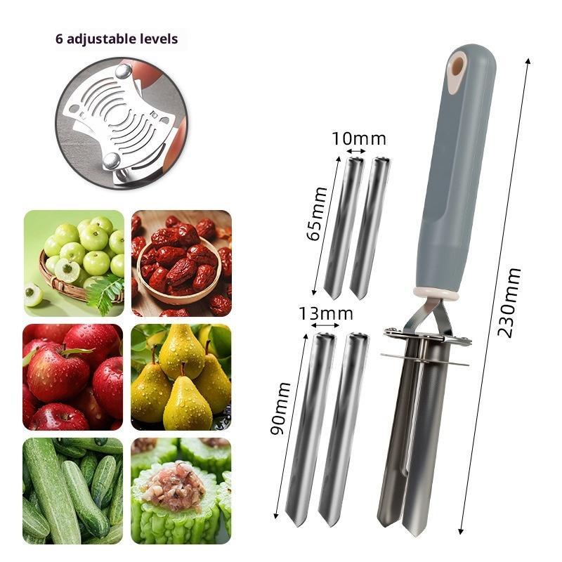 4 In 1 Stainless Steel Cherry Red Dates Pear Seed Remover Multi-Function Fruit Seed Corer Remover Slicer Knife Kitchen Gadgets