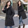 Women’s Winter High End Elegant Thickened Mid Length Padded Down Coat Waist Cinched Hooded Warm Fashion Outerwear