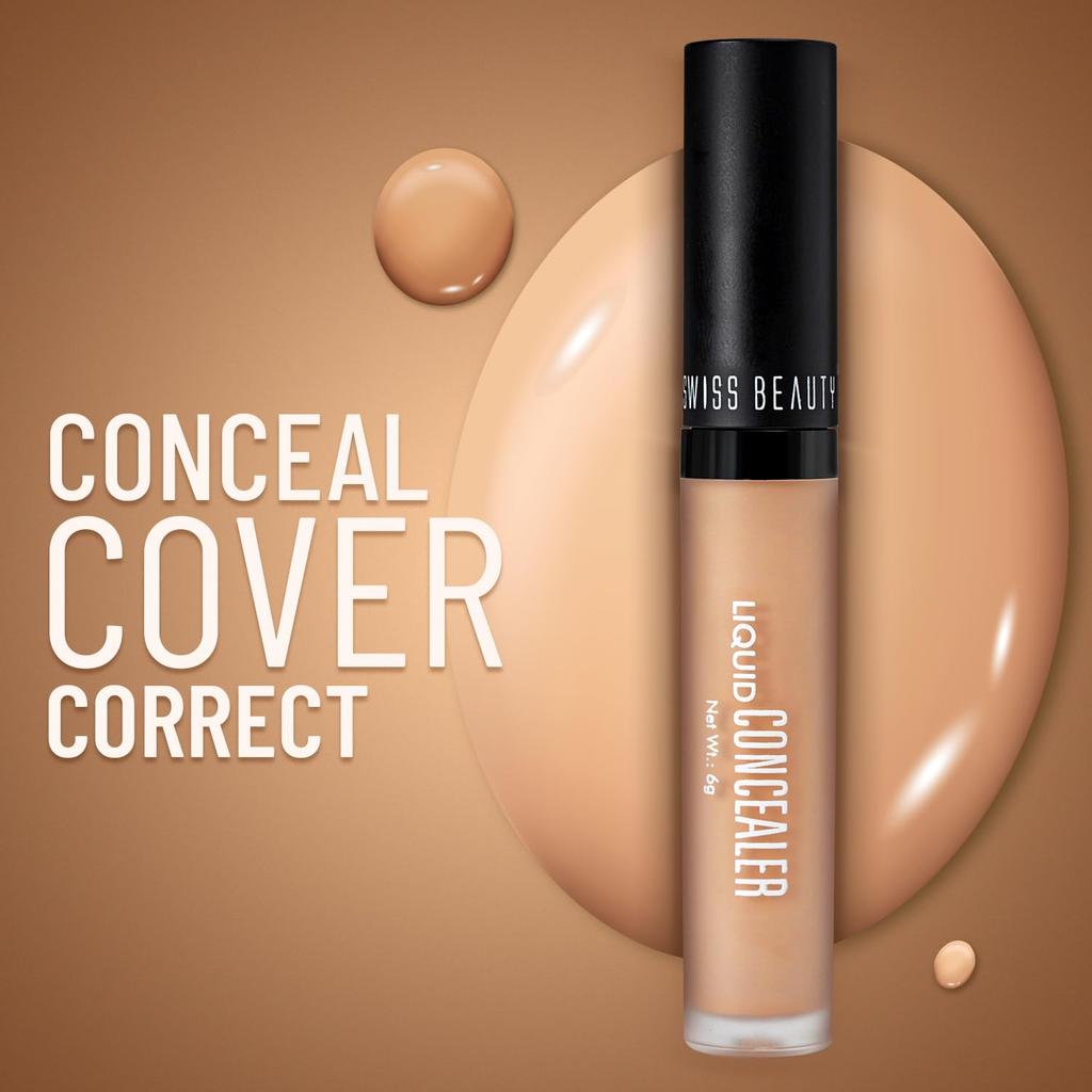 Swiss Beauty Liquid Light Weight Concealer With Full Coverage |Easily Blendable Concealer For Face Makeup With Matte Finish | Shade- Medium - Moyen,