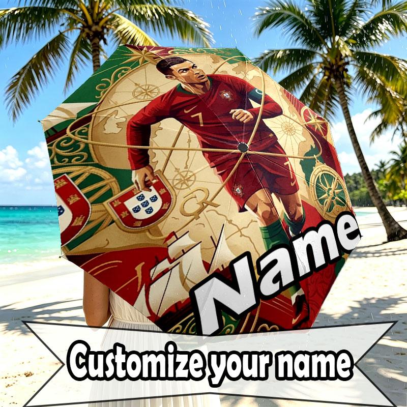 Parapluie Personnalisé Nom Cristiano Ronaldo Imprimé, Ouverture/Fermeture Automatique, Structure Robuste à 8 Baleines, Utilisation Quotidienne Camping Randonnée, Cadeau d'Anniversaire
