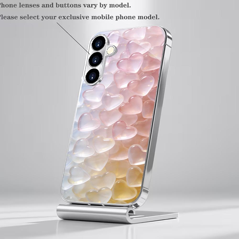 Gradient Macaron heart-shaped glass phone case suitable for Samsung Galaxy S26 S25 S24 S22 S21 S20 FE/Ultra/Plus anti drop