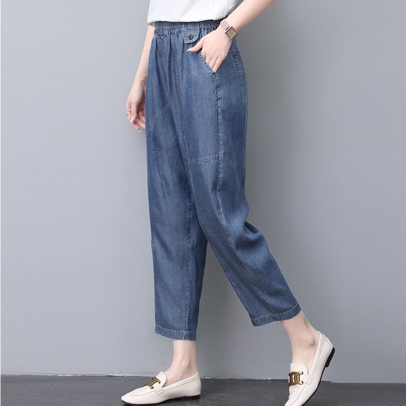 

Women s Summer 2024 Loose High Waist Tencel Harem Pants XXXL (Recommended 155-165 jin) джинсовый синий
