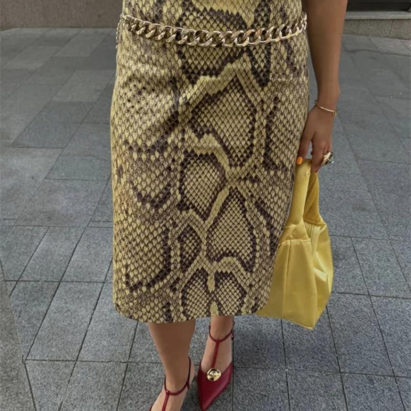 

Tossy Snakeskin Printed Fashion Skirt Women s High Waist Slim Contrast Patchwork Commute Streetwear Female Vintage Y2k Skirt L