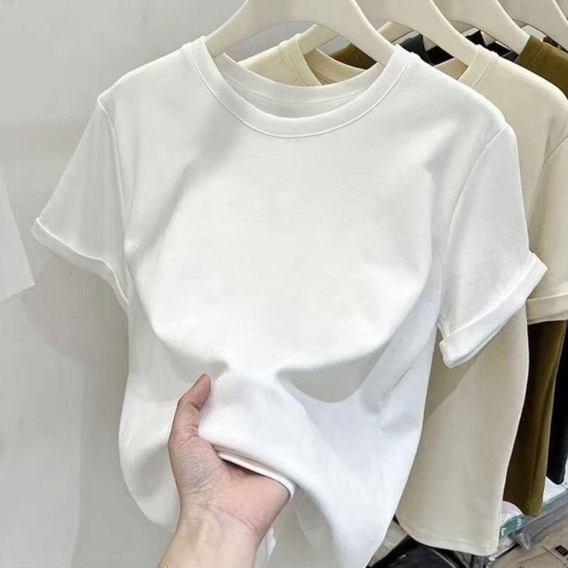 Summer 2024 New American Simple Solid Color Short-Sleeve T-Shirt with Regular Shoulder Design - Trendy and Niche.