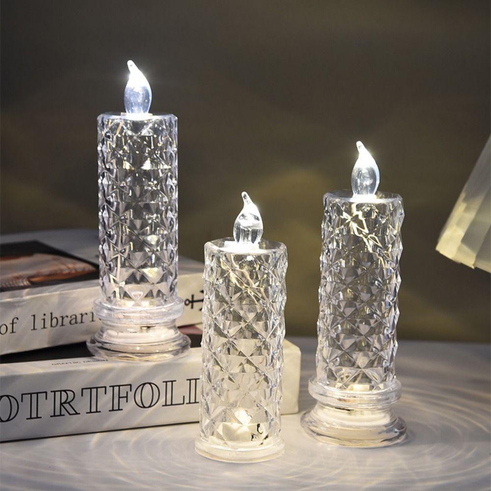 2Pcs Rose Projection Crystal LED Candle Light Transparent Battery Powered Christmas Decoration Lights Romantic Atmosphere