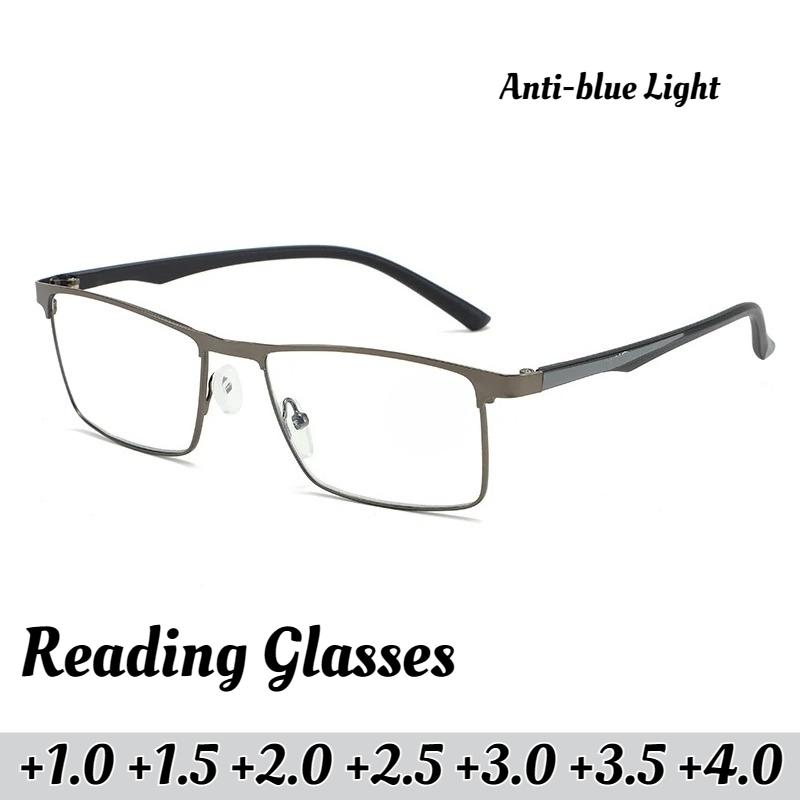 Metal Square Anti-blue Light Presbyopia Glasses Business Models TR90 Material Men Women Classic Fashion Reading Glasses +3.5+4.0