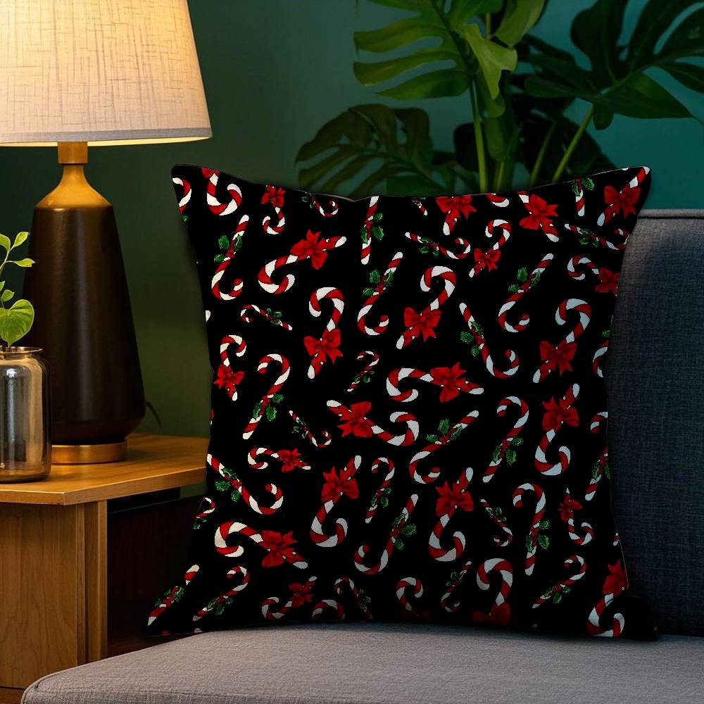 Christmas Tree Bells Snowman Pillow Case Plush Fabric Soft Double Sided Print Sofa Cushion Cover Throw Pillow Covers