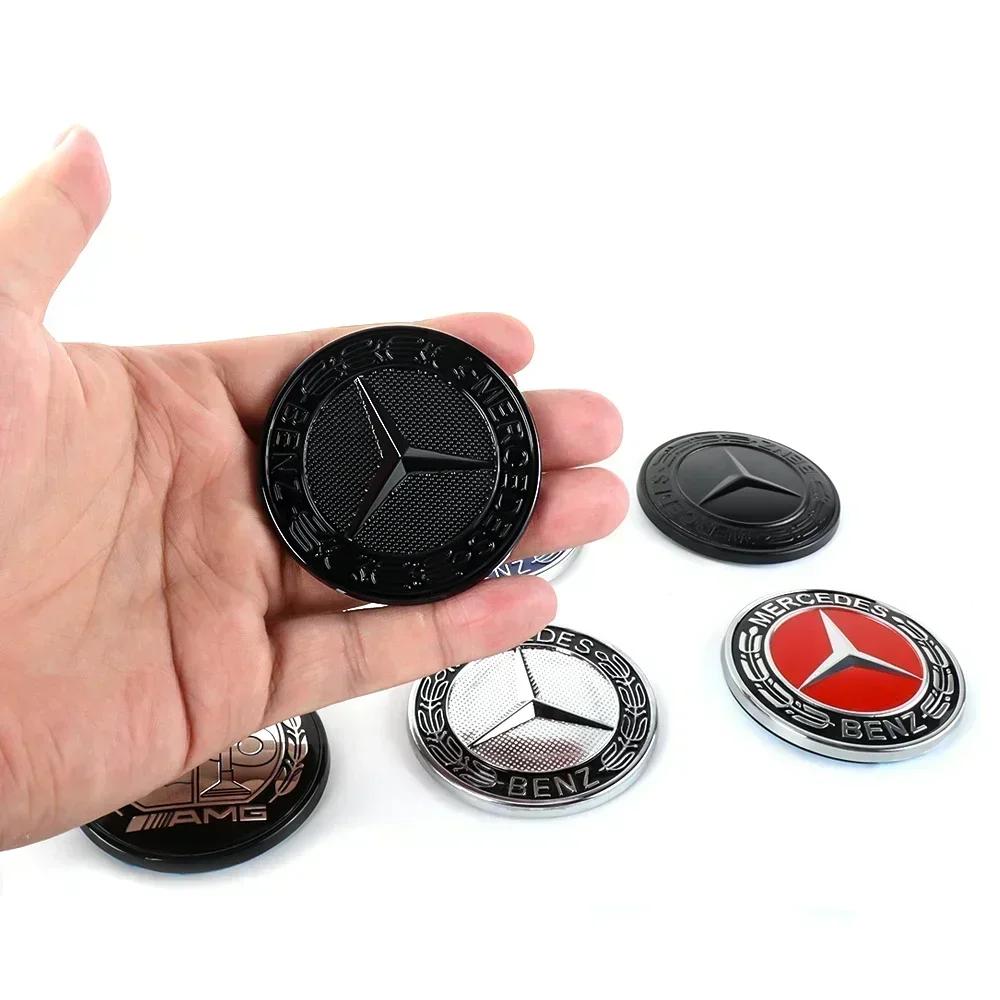 2025 Heiß für Mercedes Benz 57mm Aluminium ABS Auto Flaches Haubenemblem Aufkleber Frontemblem Logo Dekor Zubehör für Mercedes Benz A