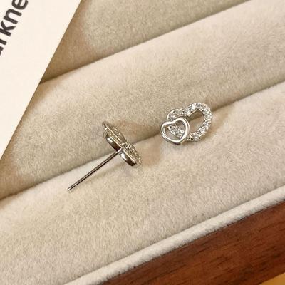 18K Goldplattierte S925 Sterling Silber Doppelherz Ohrstecker, Vielseitiges & Süßes Mädchenhaftes Design für Damen