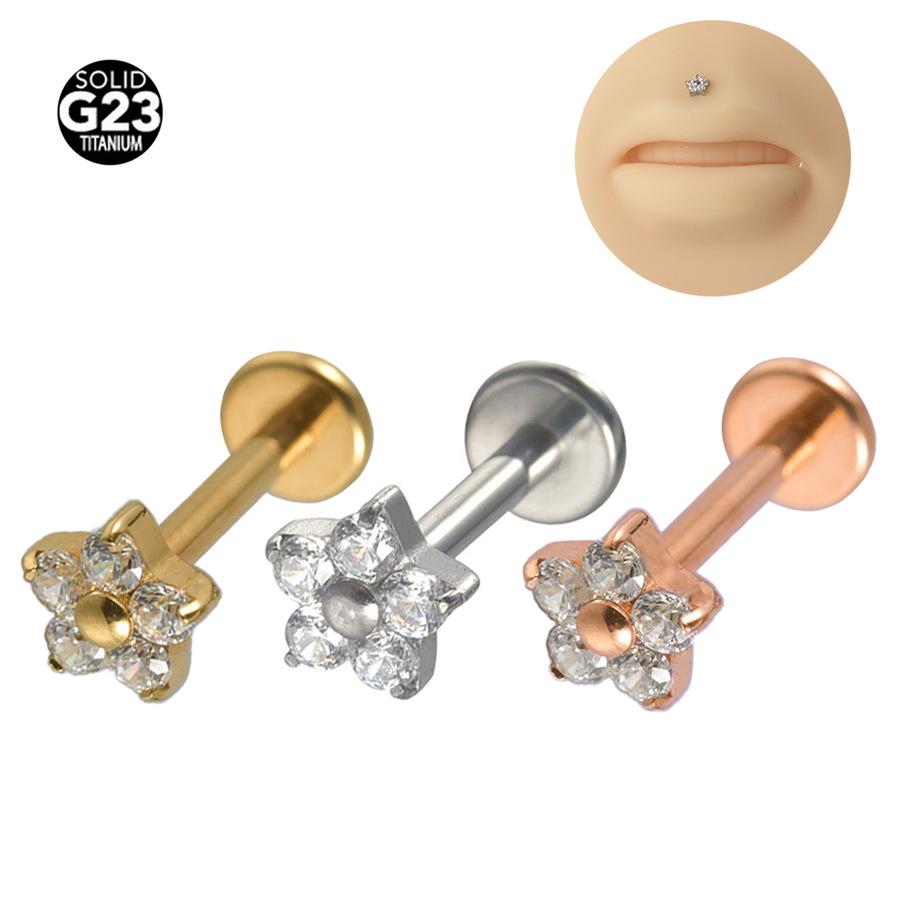 Titanium Alloy Zirconia Flower Labret Lip & Ear Stud