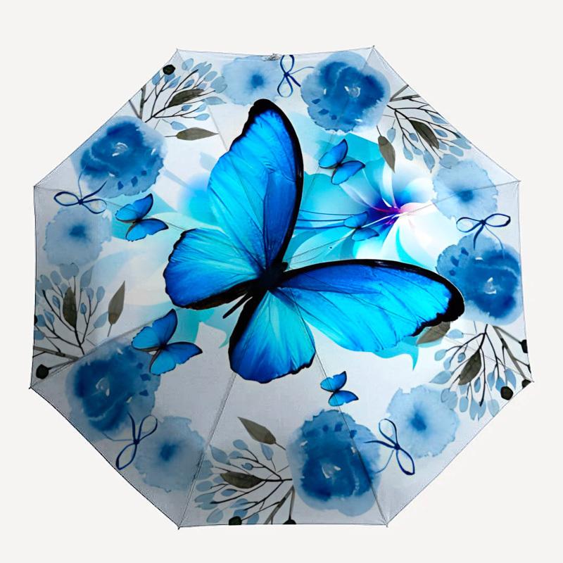 

1pc Blue Butterfly Floral Umbrella with Plastic Handle,Compact & Stylish,Suitable for All Seasons YS331027