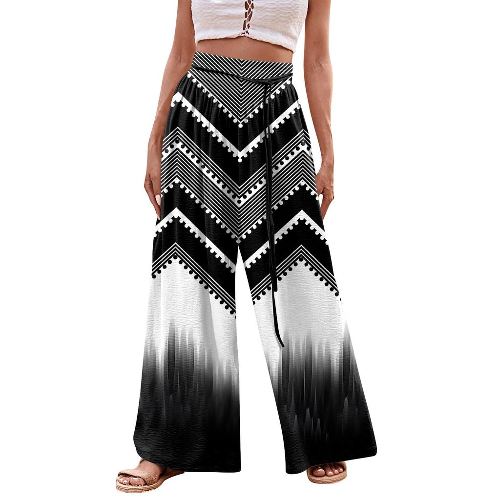 Women's Digital Printed High Waist Casual Wide Leg Pants Thin Stretch Pants