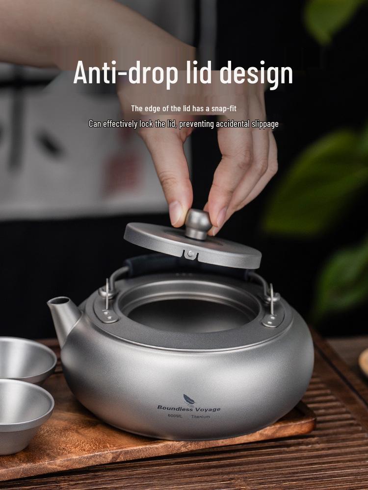 Essential 600ML Pure Titanium Tea Kettle with Anti-Scald Silicone Handle for Outdoor Camping.
