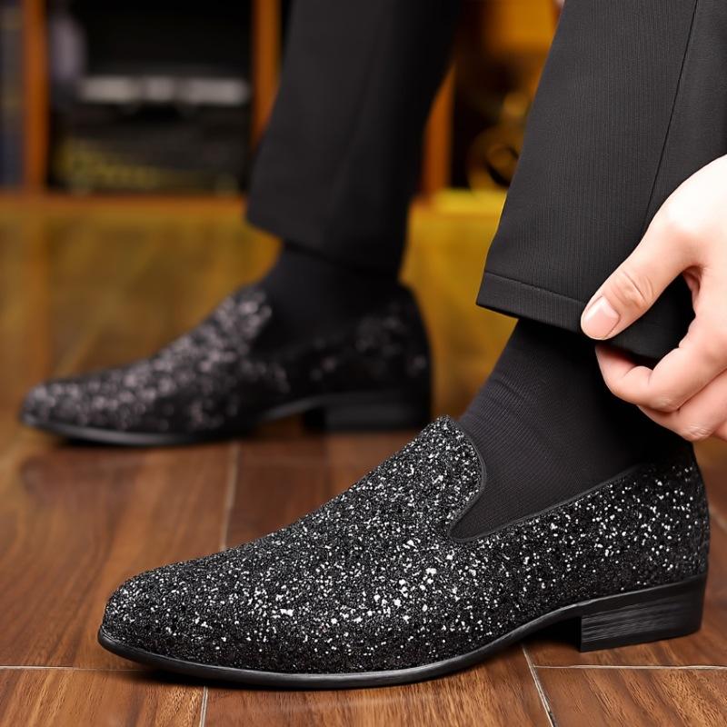 Fashion Luxury Loafers Men Shoes Gold Silver High Quality Sequin Wedding Shoes New Fashion Designer Slip On Flats Men Formal Party Shoes