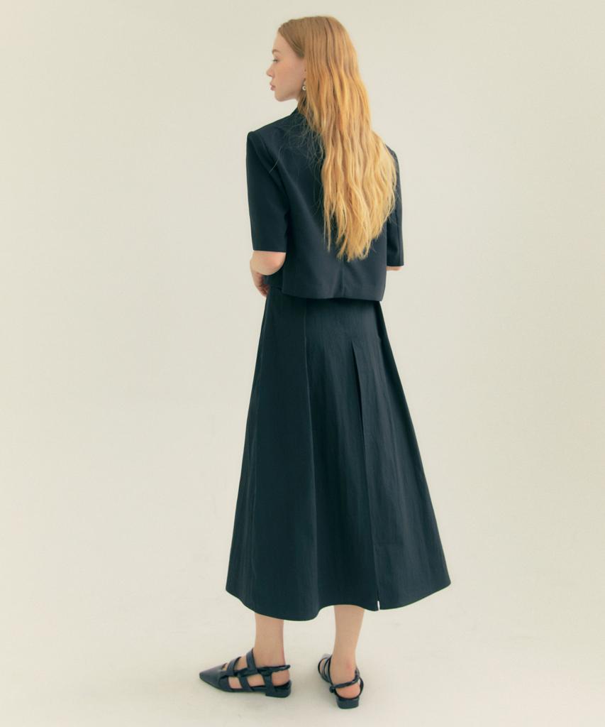 THEFRHT Cotton Pleated A-Line Long Skirt Black