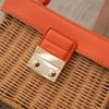 Trend Women's Straw Square Bags Handmade Woven Tote PU Leather Top Handle Rattan Purses Boxes Lady Summer Beach Basket Bags