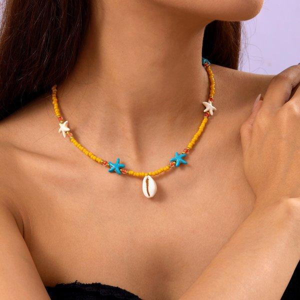 Starfish Necklace Bohemian Handmade Colored Rice Bead Clavicle Chain Women'S Fashion Necklace