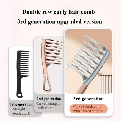 1pc Wide-Toothed Comb for Curly Hair-Double-Row Design with Plastic Bristles&Ergonomic Handle,Gentle Detangling & Scalp Massager